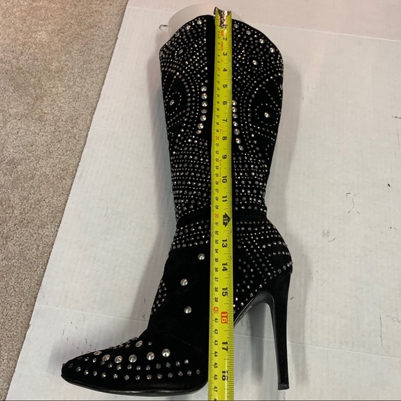 Western black cowgirl Embellished high heel boots - Picture 10 of 16